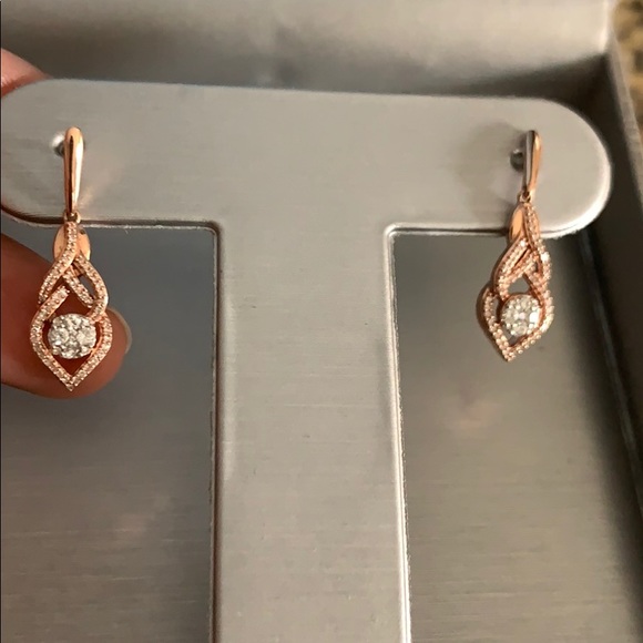 Diamond Teardrop Earrings 10K RoseGold - Picture 7 of 8